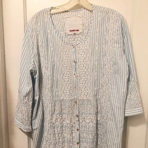 Johnny Was Tunic Stripes with White Embroidery